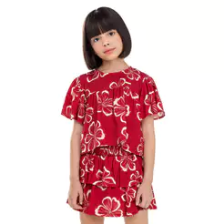 Conjunto Infantil Menina Floral Hibisco Colorittá Vermelho