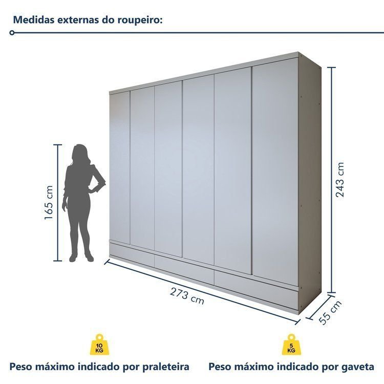 Guarda Roupa Casal 6 Portas com 9 Gavetas 100% MDF Urbano Branco · foto 2