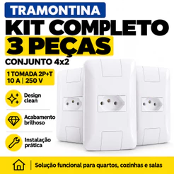 Kit 3 Conjuntos De Tomada Tramontina Aria 10A 4x2 P/ Instalação Elétrica Ambientes Residenciais