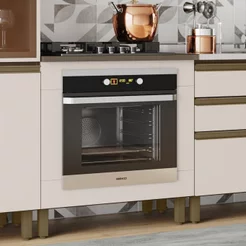 Balcão Forno de Embutir com Tampo Cooktop 100% MDF Aurora Espresso Móveis Bege/Duna/Cristal