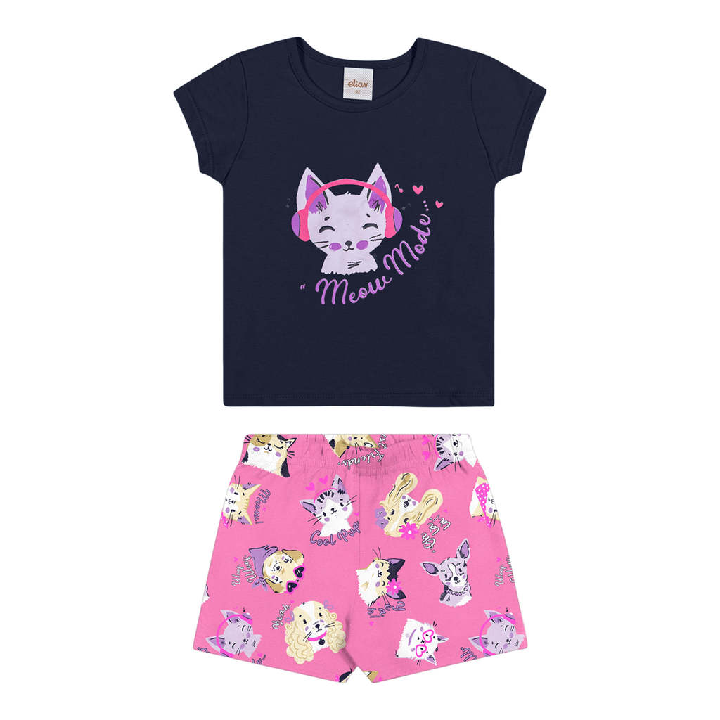 Conjunto Curto Infantil Menina Estampa Elian Azul — imagem 2 de 2