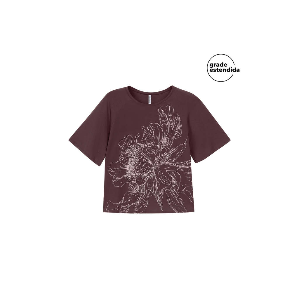 Blusa Feminina Manga Curta Estampada Marialícia Roxo