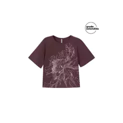 Blusa Feminina Manga Curta Estampada Marialícia Roxo