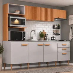 Cozinha Compacta Modulada sem Tampo Antonela Cinza Freijó