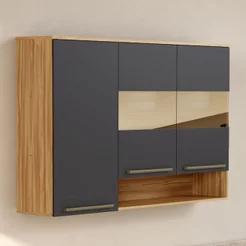 Armário Aéreo de Cozinha 120cm com 3 Portas Vidro Reflecta e Nicho 100% MDF Itália Espresso Móveis
