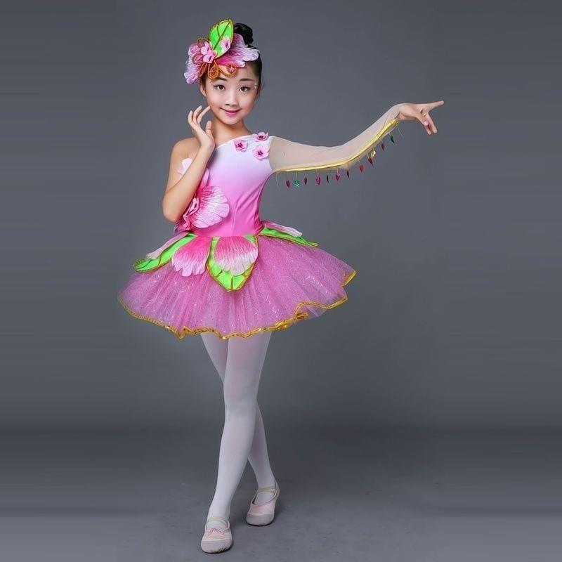 Fantasia de saia de pétala infantil, fantasia de dança com flores de pêssego, fantasia de dança para fãs de crianças, ja