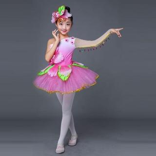 Fantasia de saia de pétala infantil, fantasia de dança com flores de pêssego, fantasia de dança para fãs de crianças, ja