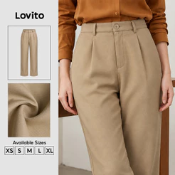 Lovito Calças Elegantes Estilo Anos 90 Com Zíper E Estrutura Estruturada Para O Dia a Dia Na Primavera/verão Na Cor Cáqui Feminino PTK9P1D646