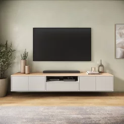 Rack para TV até 75 Polegadas Suspenso 100% MDF 220cm Astro Yescasa Bege Off White 220