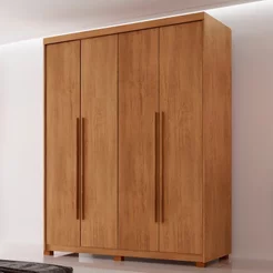 Guarda Roupa Solteiro 4 Portas 2 Gavetas com Pés MDF Veracruz Marrom/Marromle Naturalle