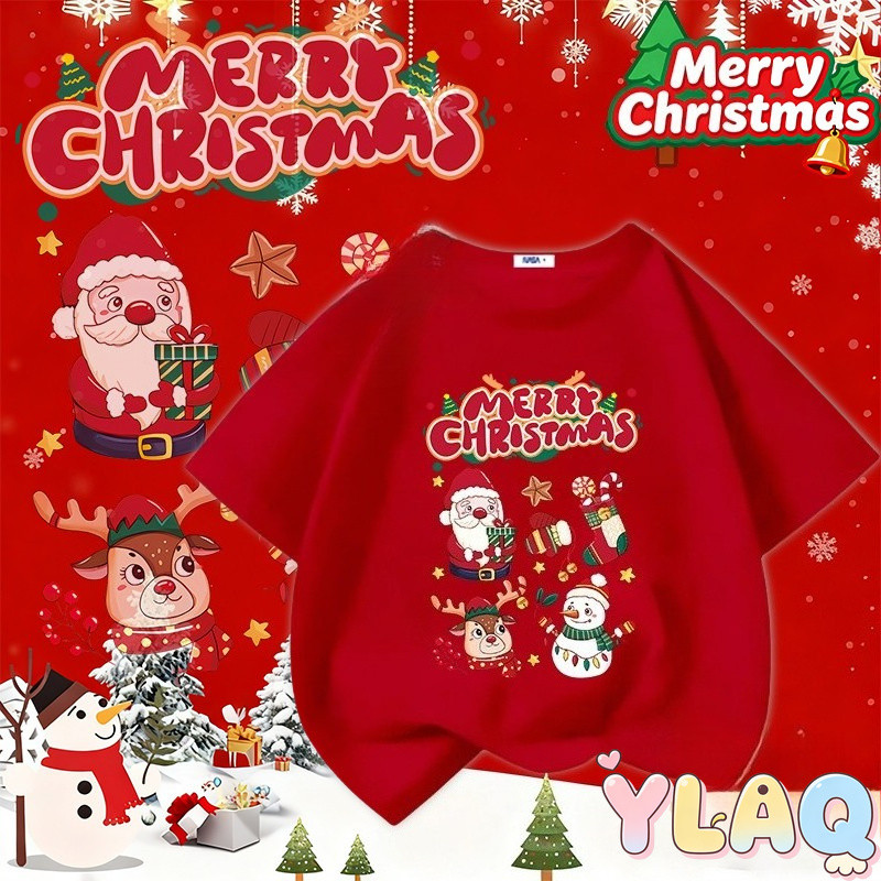 Bonito Feliz Natal Impressão Meninos Meninas Camiseta Branca Criança Vermelho Verão Kawaii Roupas Engraçadas Pequeno Beb