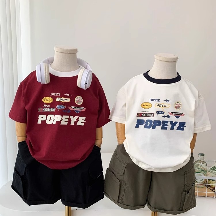 Meninos verão camiseta de manga curta 2025 novo estilo médio pequeno crianças verão meninos estilo verão moda bebê puro 
