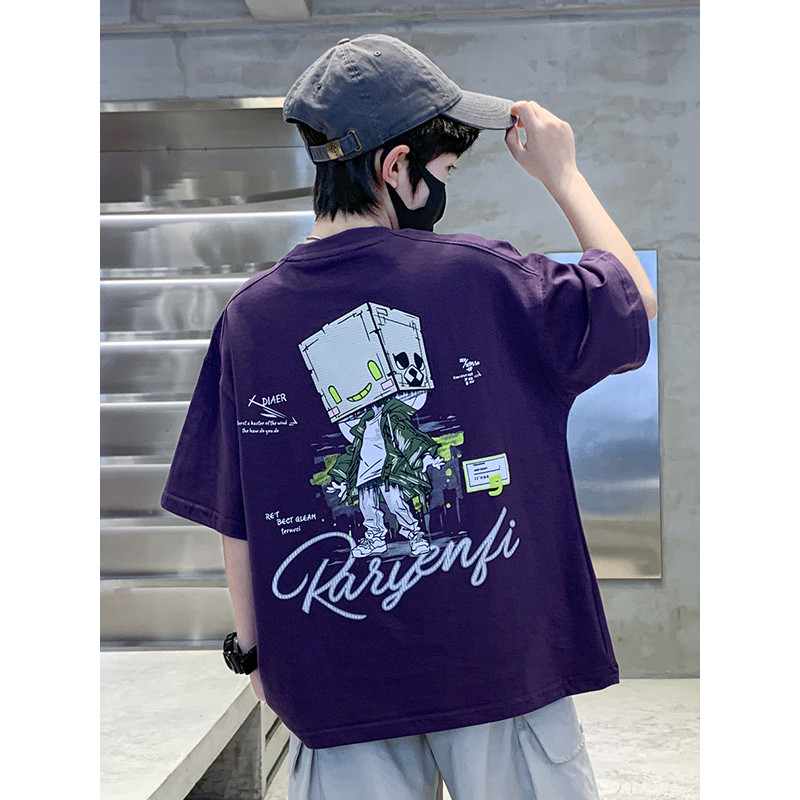 Meninos verão camiseta de manga curta 2026 novo estilo moda grandes crianças versão coreana camiseta solta crianças Casu