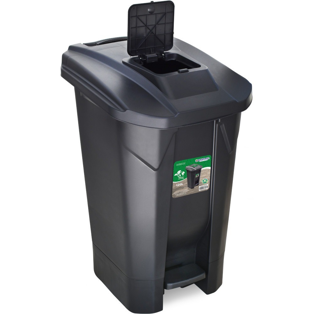 Lixeira plástica 120 litros com roda pedal e tampa click - Arqplast — imagem 2 de 2