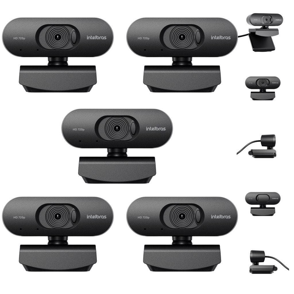 Kit 5 Webcams Intelbras CAM-HD-720p HD 720p Microfone Embutido Fecho Privacidade NF Empresa