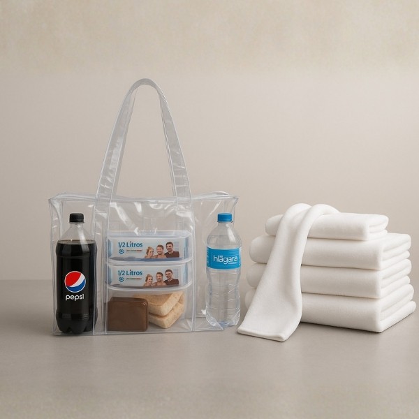 Kit Sacola Bolsa Jumbo CDP Transparente e Toalha Premium Branca
