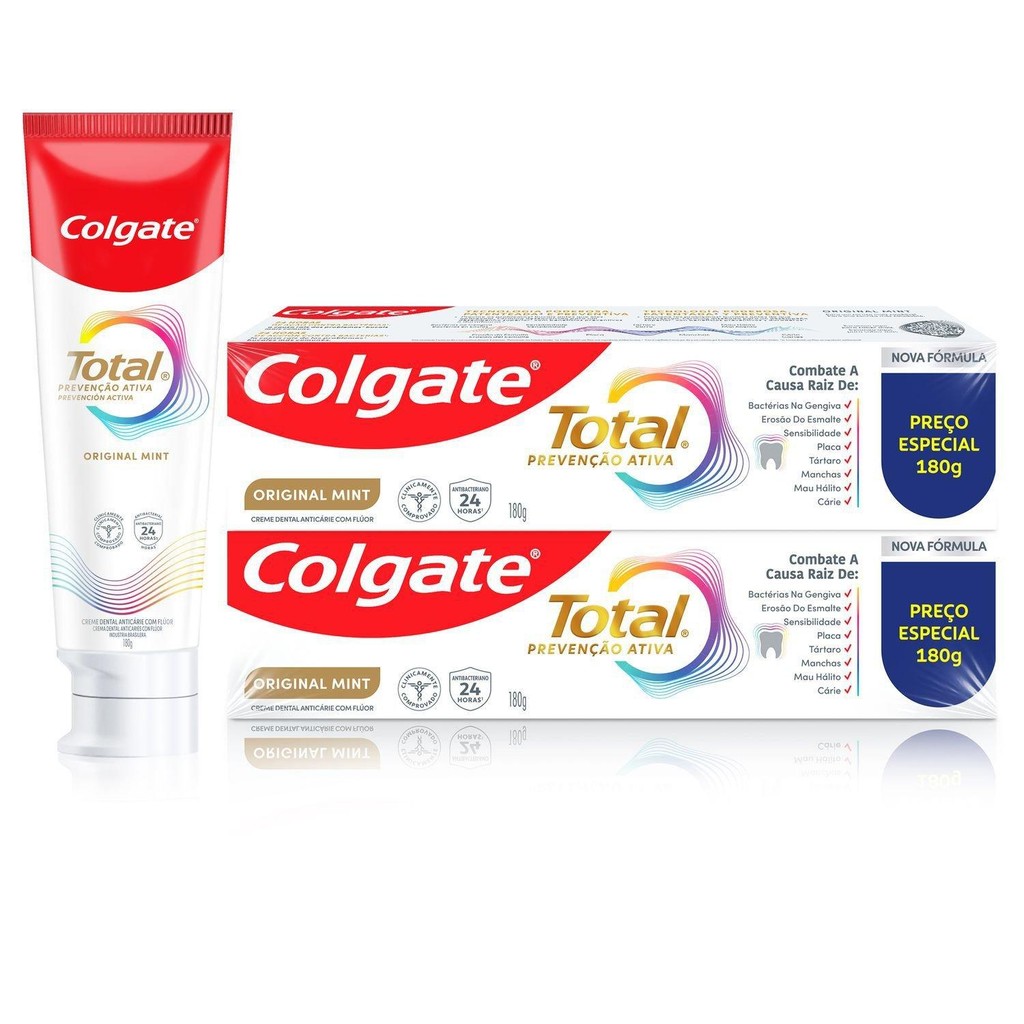 Creme Dental Colgate Total Original Mint Prevenção Ativa 180g 2 unidades em Oferta na Shopee