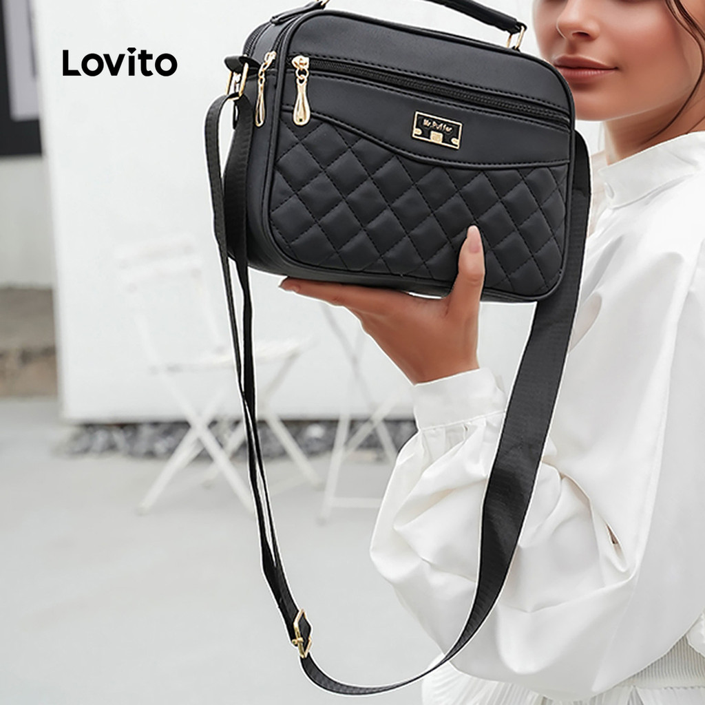 Detalhes do Lovito Bolsa Pequena Feminina de Ombro com Formato Geométrico Simples e casual LFA90303