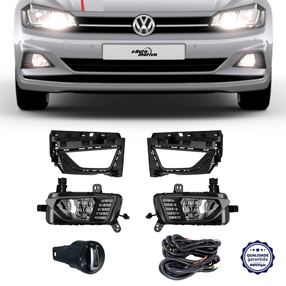 Farol de Milha Volkswagen Polo 2018 a 2020 LED DRL Shocklight Auxiliar Neblina Botão Original Kit em Oferta na Shopee
