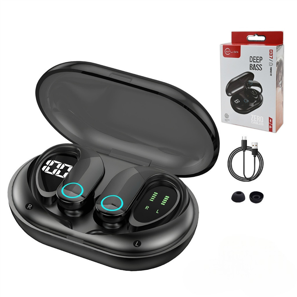 Fone Bluetooth Esportivo G37 com Gancho, Base de Carga LED, Grave Potente e Toque Inteligente fang em Oferta na Shopee