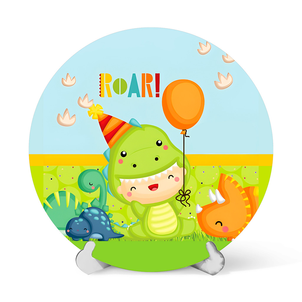 Capa Painel Redondo Mesa Dinossauro Aniversario Sublimado C/ Elástico 50×50Cm