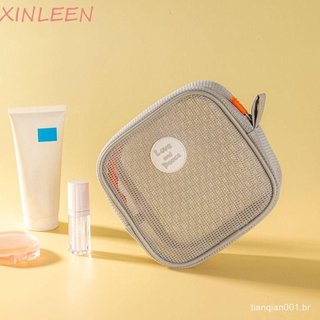 Bolsa De Maquiagem De Malha XINLEEN , Cosmética Transparente Com Zíper Quadrado Moedas Armazenamento De Higiene Pessoal