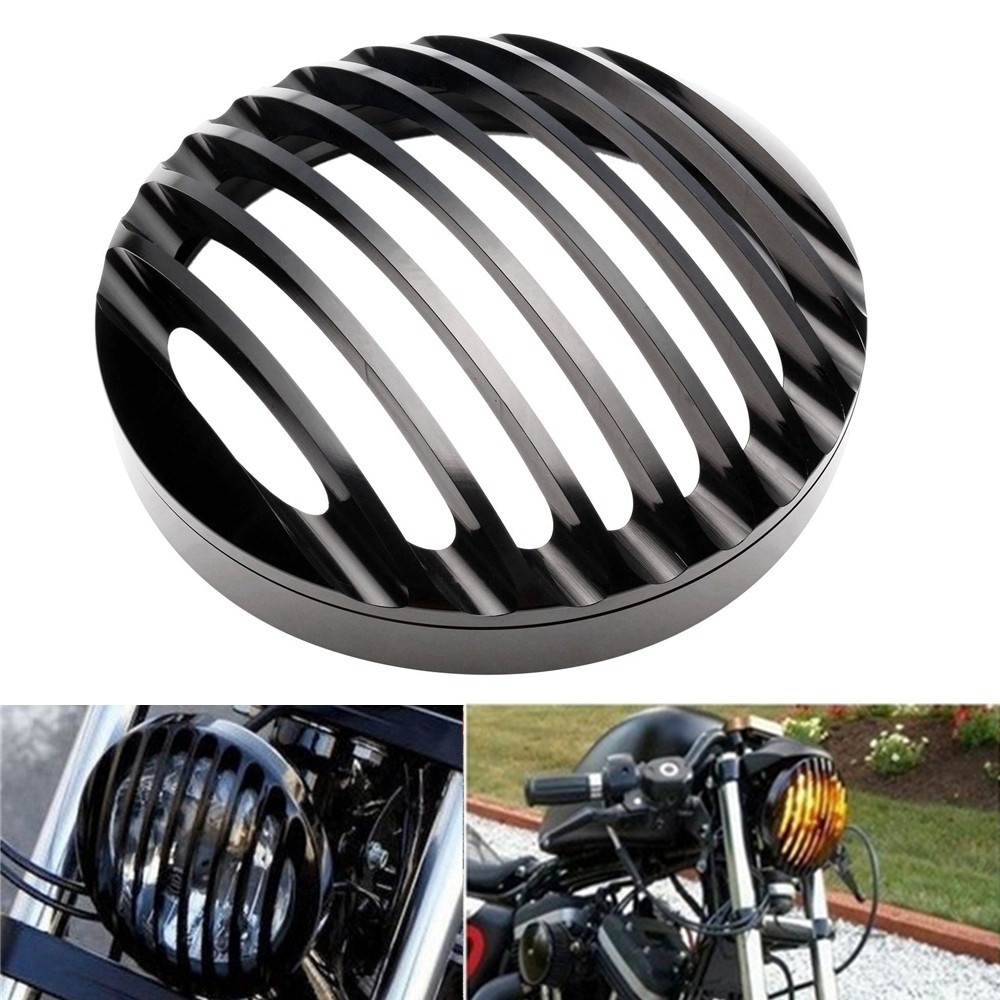5 3/4 " Motocicleta Preto Alumínio Farol Dianteiro Grill Capa Para Harley Sportster Roadster XL1200R XL883 883 Personali