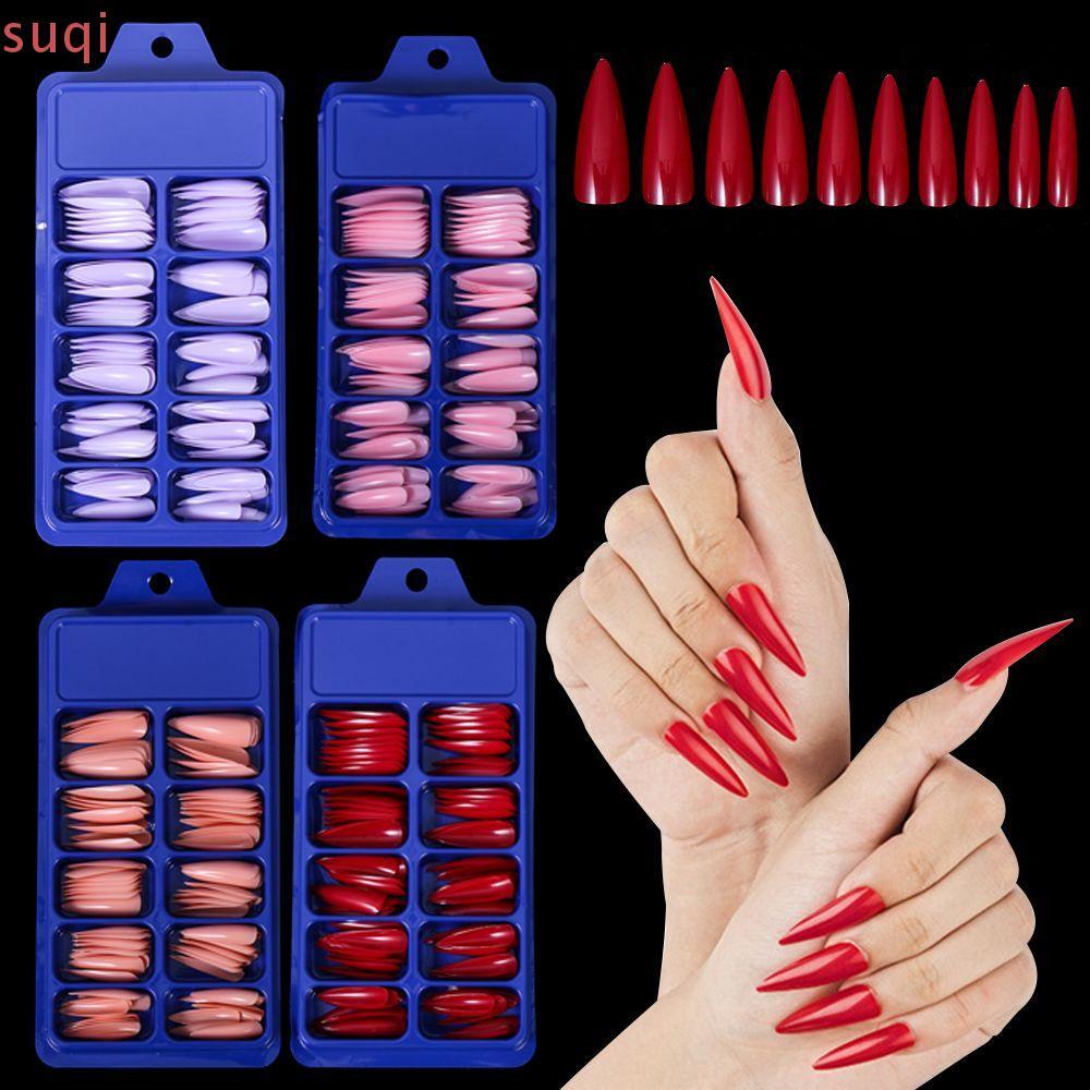 SUQI DIY Long Stiletto Venda Quente 20 Cores Estilo Completo Unhas Postiças em Oferta na Shopee