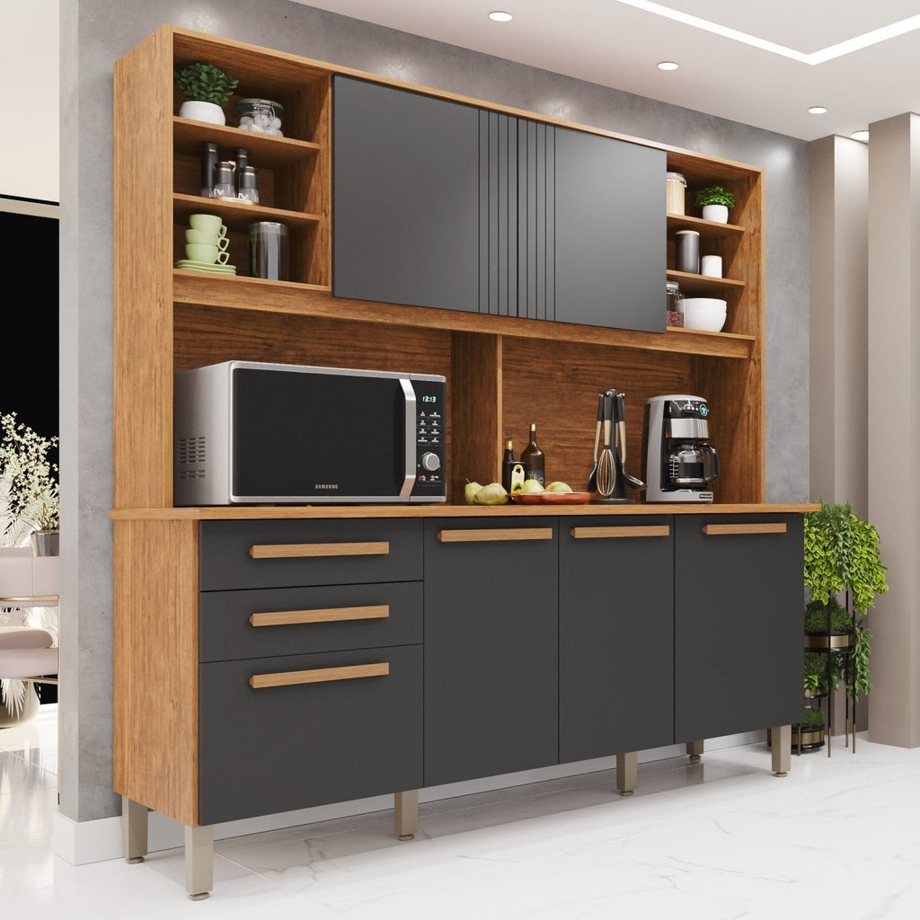 Armário de Cozinha 6 Portas 2 Gavetas Adelle Yescasa Cinamomo/Grafite em Oferta na Shopee