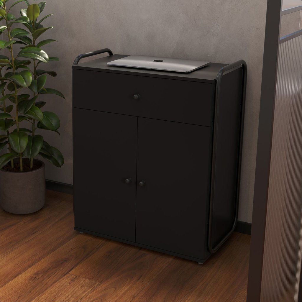 Armário Industrial Multiuso Baixo com 2 Portas 1 Gaveta Criare Preto em Oferta na Shopee