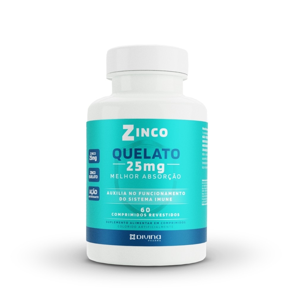 Zinco Quelato 25mg com 60 Unidades - Divina Pharma