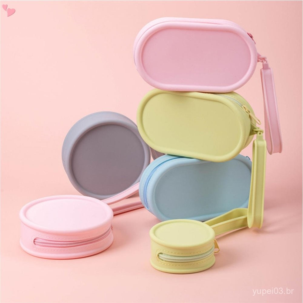 Bolsa De Maquiagem Quadrada Redonda Para Viagem , Bolsas De Cosméticos De Silicone Mulheres , Estojo Organizador Com Zíp