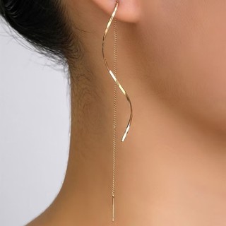 1 par de brincos longos ondulados de prata 925 para mulheres, banhados a ouro 18k