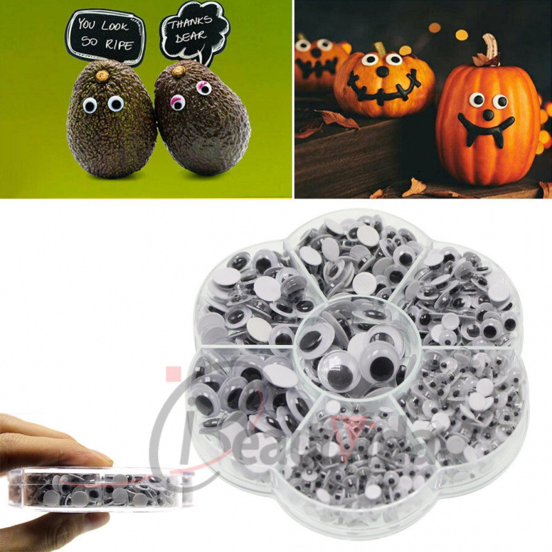 700 Pcs 4mm-12mm Simulação De Olhos Móveis DIY Eyeball Animal Preto Branco Cor Auto-Adesivo Doll Eye Kindergarten Craft 