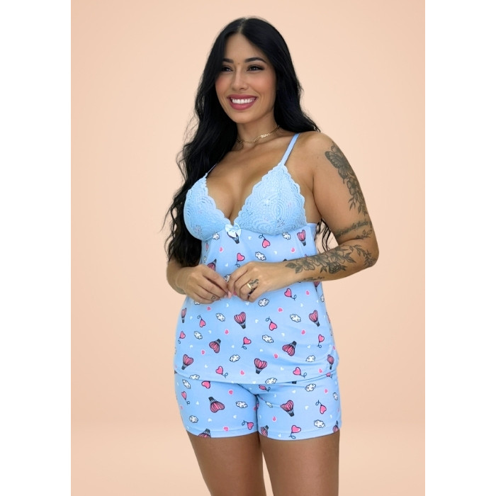 Babydoll Feminino Short Doll Sem Bojo Estampado Suede Roupa de Dormir