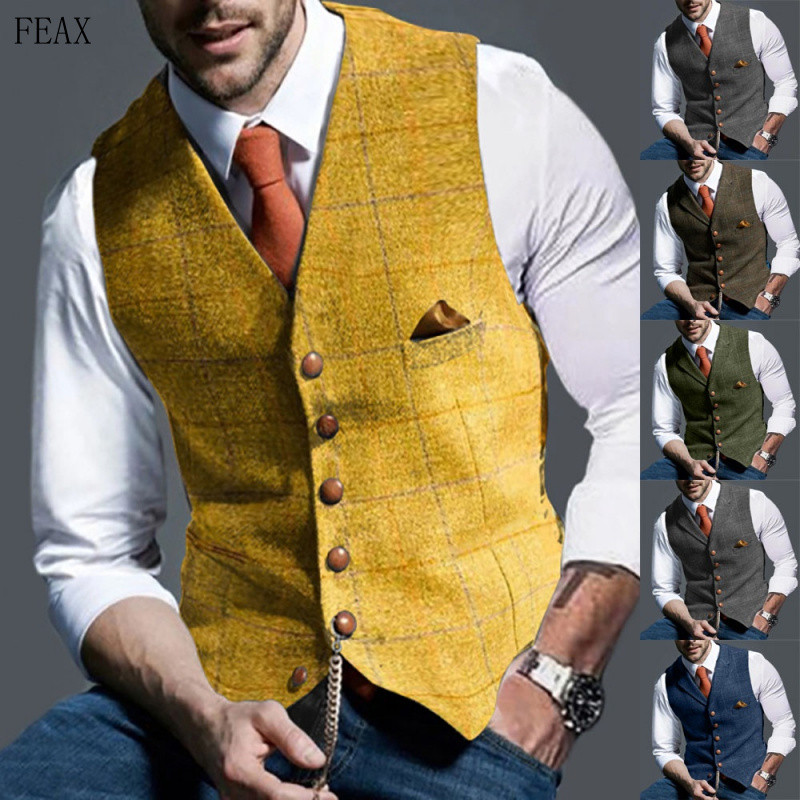 Colete Social Masculino Xadrez Oxford Slim Fit Com Botão Modelo Italiano Formal Elegante Banquete Alta Qualidade GLDS