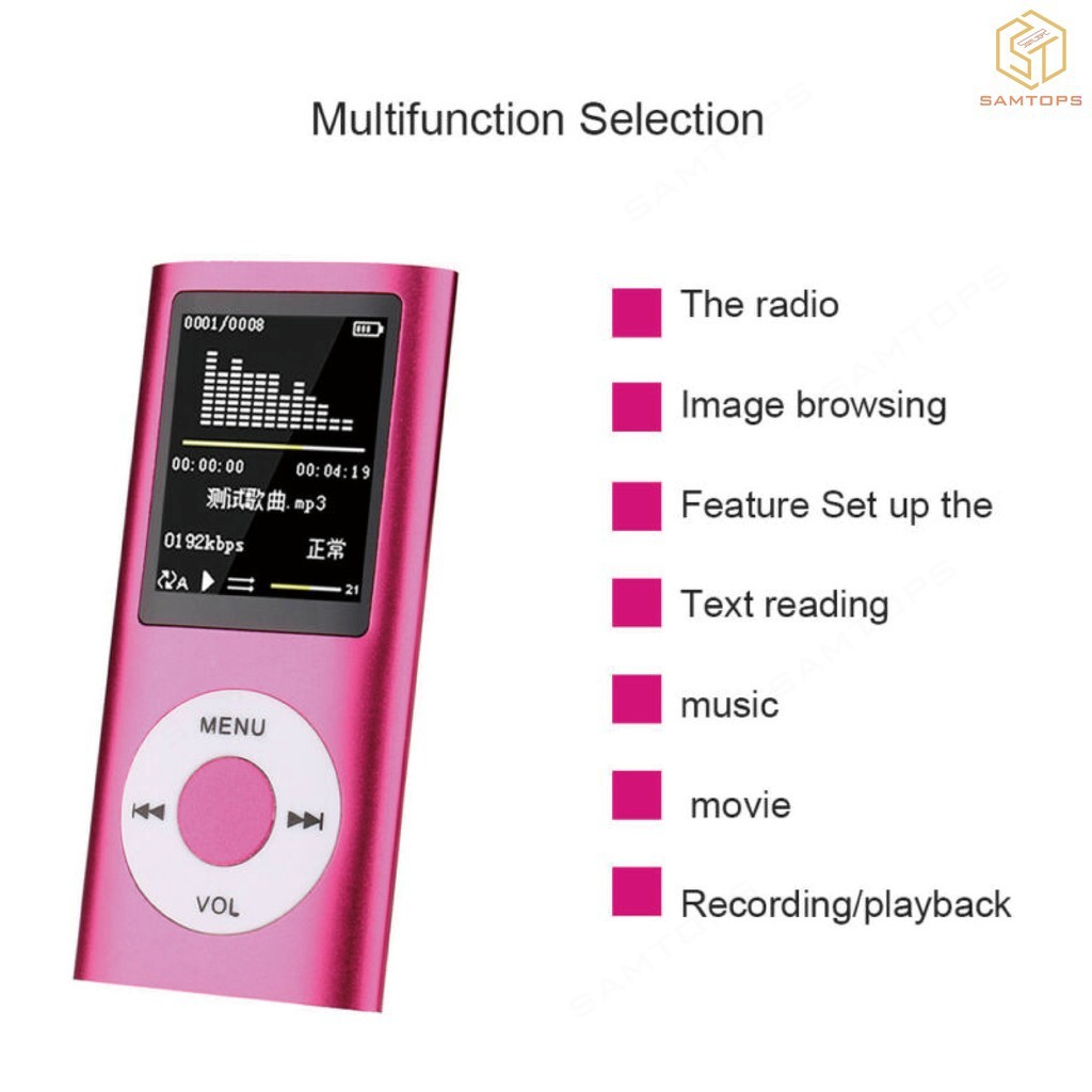 Liga De Alumínio MP3 Player Elegante Multifuncional Som Sem Perdas Fino 1.8 Polegada Tela LCD Portátil MP4 Leitor Música