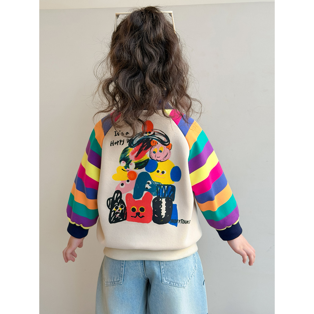 Meninas carta jaqueta primavera 2026 novo estilo moda crianças dos desenhos animados listrado bebê moda Casual Cardigan 