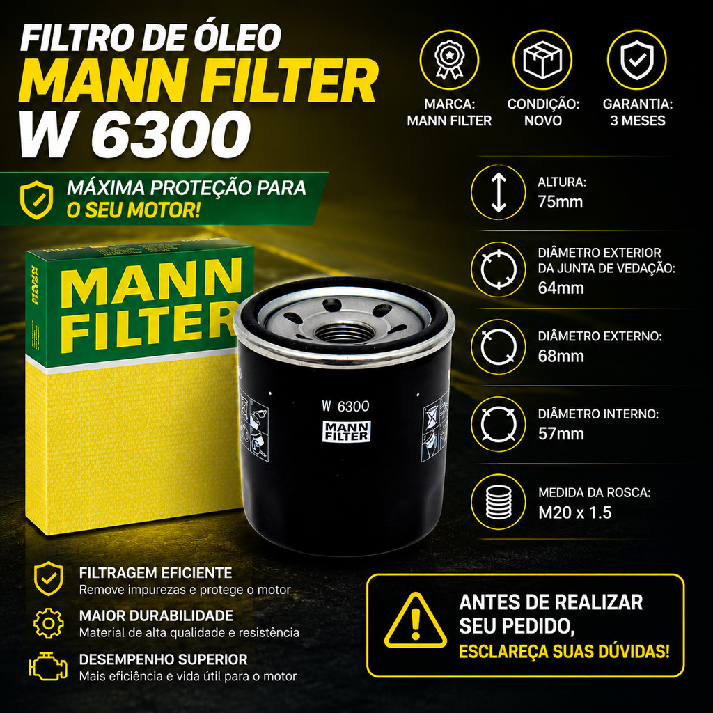 Filtro W6300 Blindado Para Motor Picanto 1.0 12v Flex Mann · foto 2