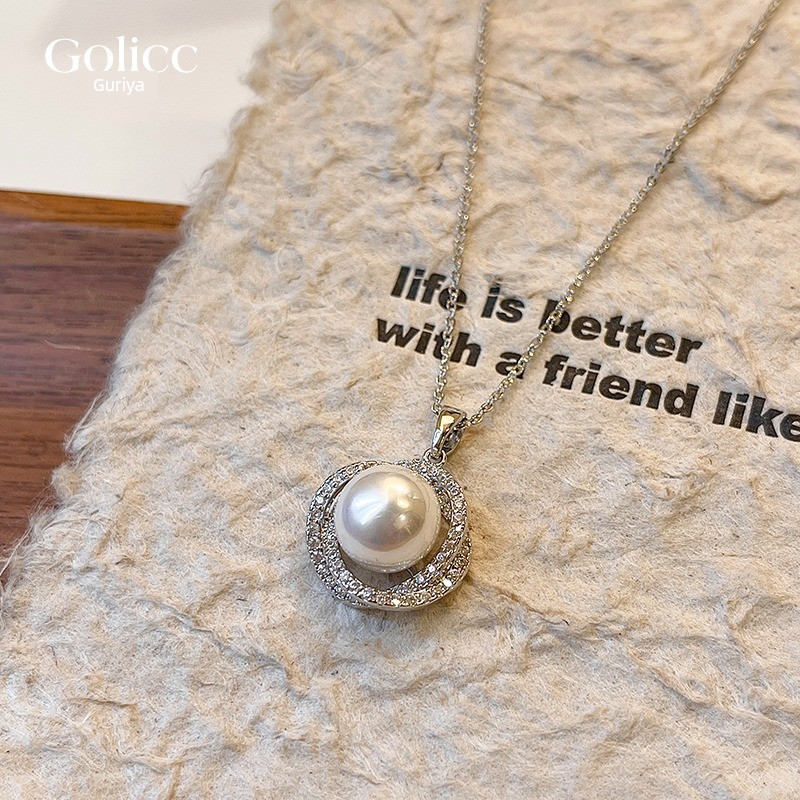 colar colar aço inoxidável Colar de pérolas de diamante feminino High-End luz luxo nicho colar 2026 novo estilo requin