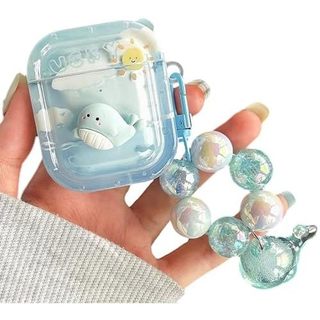 Capa Fofa Compatível Com Airpods 4 , Kawaii 3D Cartoon Dolphin Ocean Pattern Pulseira De Pérola Chaveiro Para Mulheres E