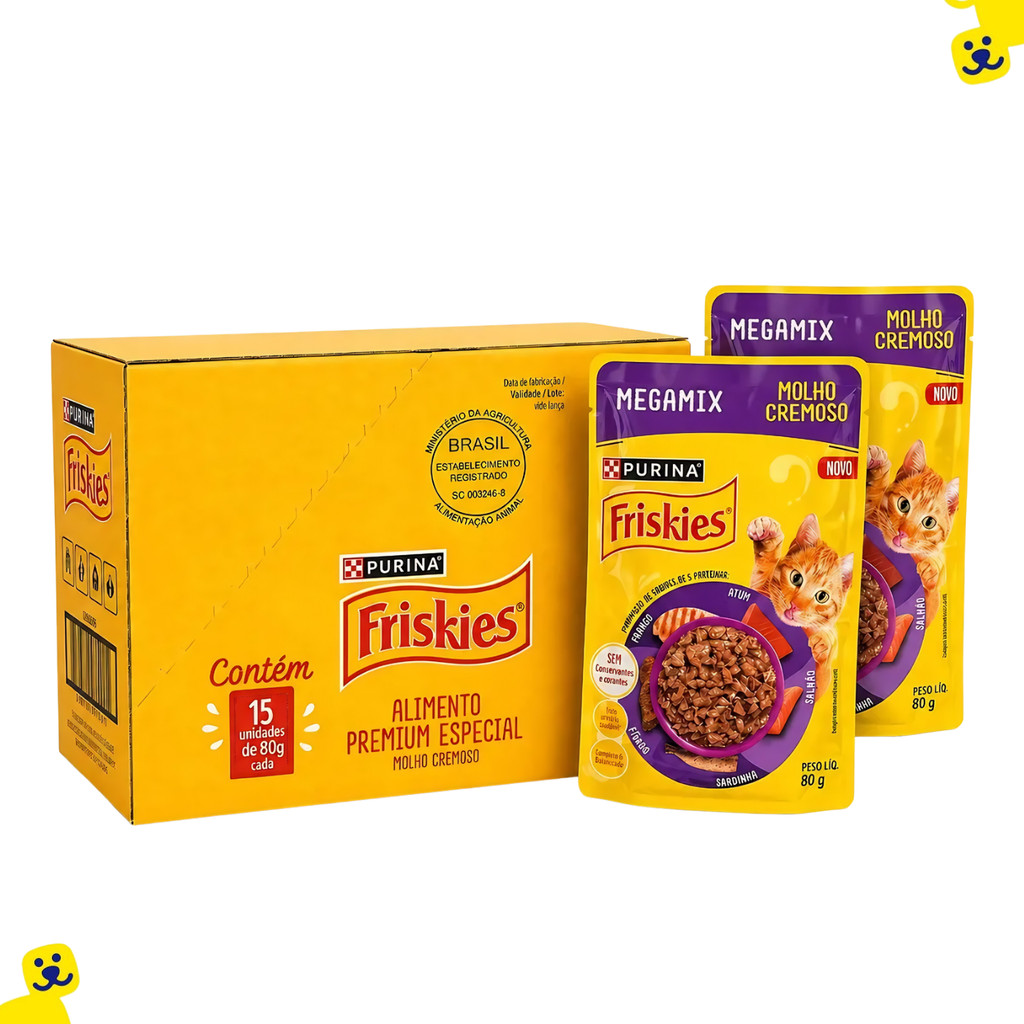 Sachê para Gatos Ração Úmida para Gatos Kit 15 Sachês Friskies Gato Adulto Megamix 80g