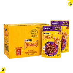 Sachê para Gatos Ração Úmida para Gatos Kit 15 Sachês Friskies Gato Adulto Megamix 80g