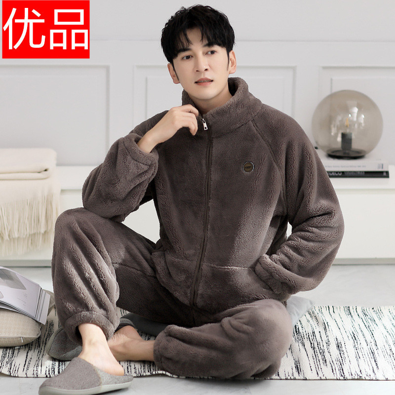 Pijamas de lã Coral masculino outono inverno estilo mais lã engrossado quente flanela inverno plus Size terno Homewear