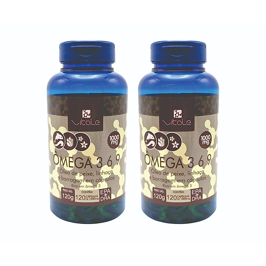 Kit 2x Omega 3 6 9, 120 Capsulas de 1g. (Óleo de Peixe, Borragem e Linhaça) Vitale