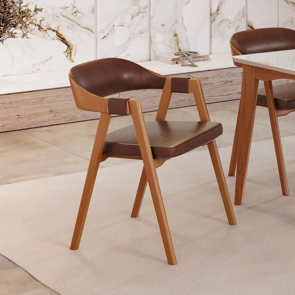 Cadeira para Mesa de Jantar Gaia Yescasa Marrom Couro Marrom