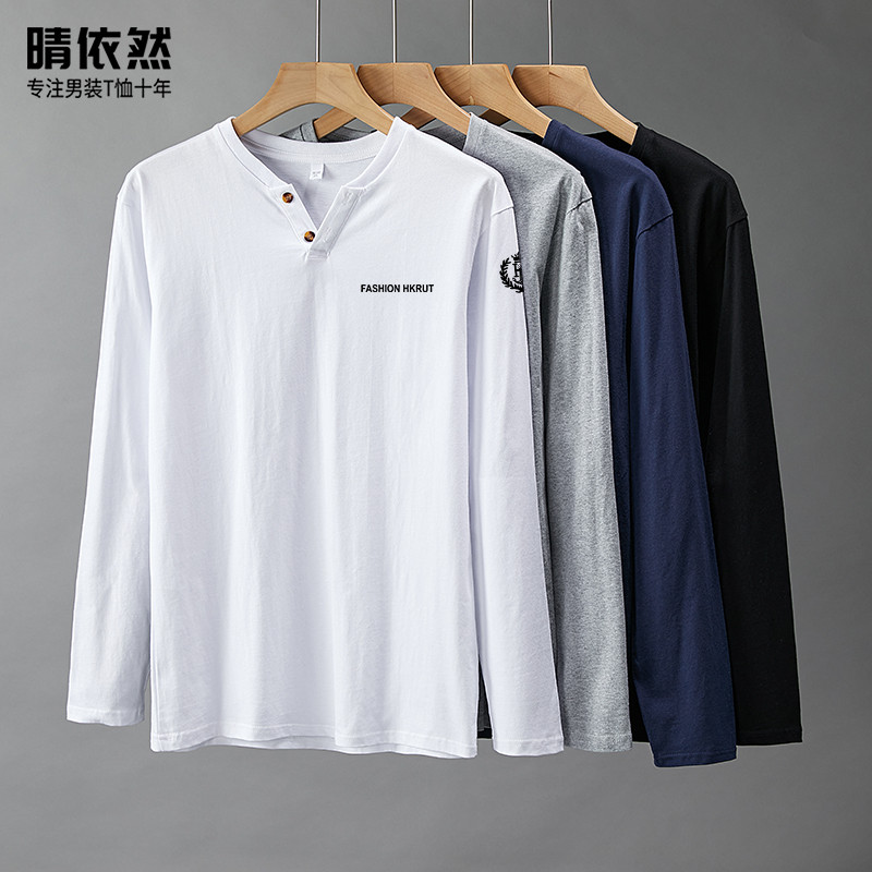 Primavera impresso puro algodão botão colarinho de manga comprida camiseta masculina puro algodão camisa de fundo versão