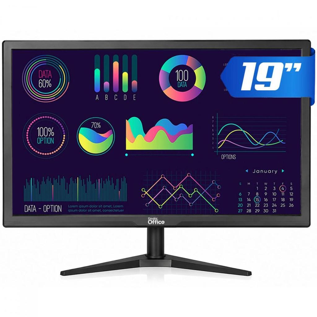 Monitor Dr. Office, 19 Pol, WXGA+, 60Hz, HDMI/VGA, Preto, DO-MN-PD19HTFA1B