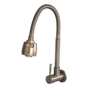 Torneira Cozinha Parede Gourmet Inox Escovado 304 Monocomando 1/4v Arejador Duplo Jato Chuveiro Flexível
