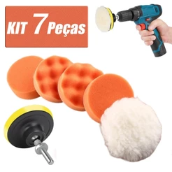 Almofadas de Polimento Reutilizáveis para Carros – Kit 7 Peças de Espuma e Lã com – Para Furadeira e Polidora